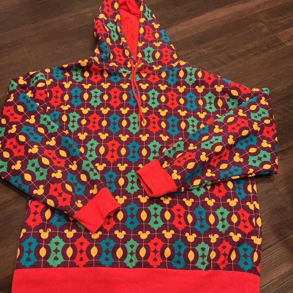 Disney Mickey Mouse Geometric Kaleidoscope Hoodie Multicolor Retro Sz M Pullover